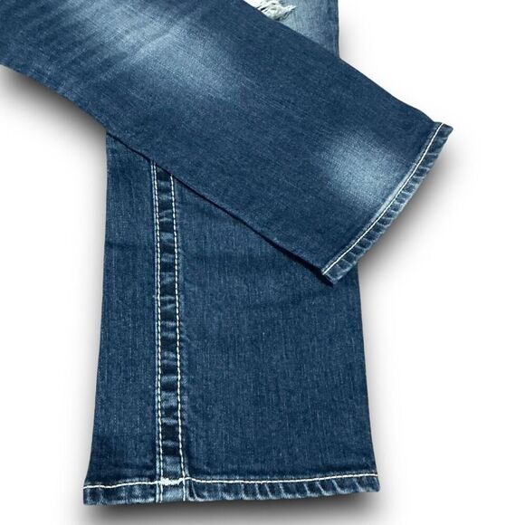 Vigoss Distressed Dark Wash The Chelsea Capri Blue Jeans - Picture 6 of 14